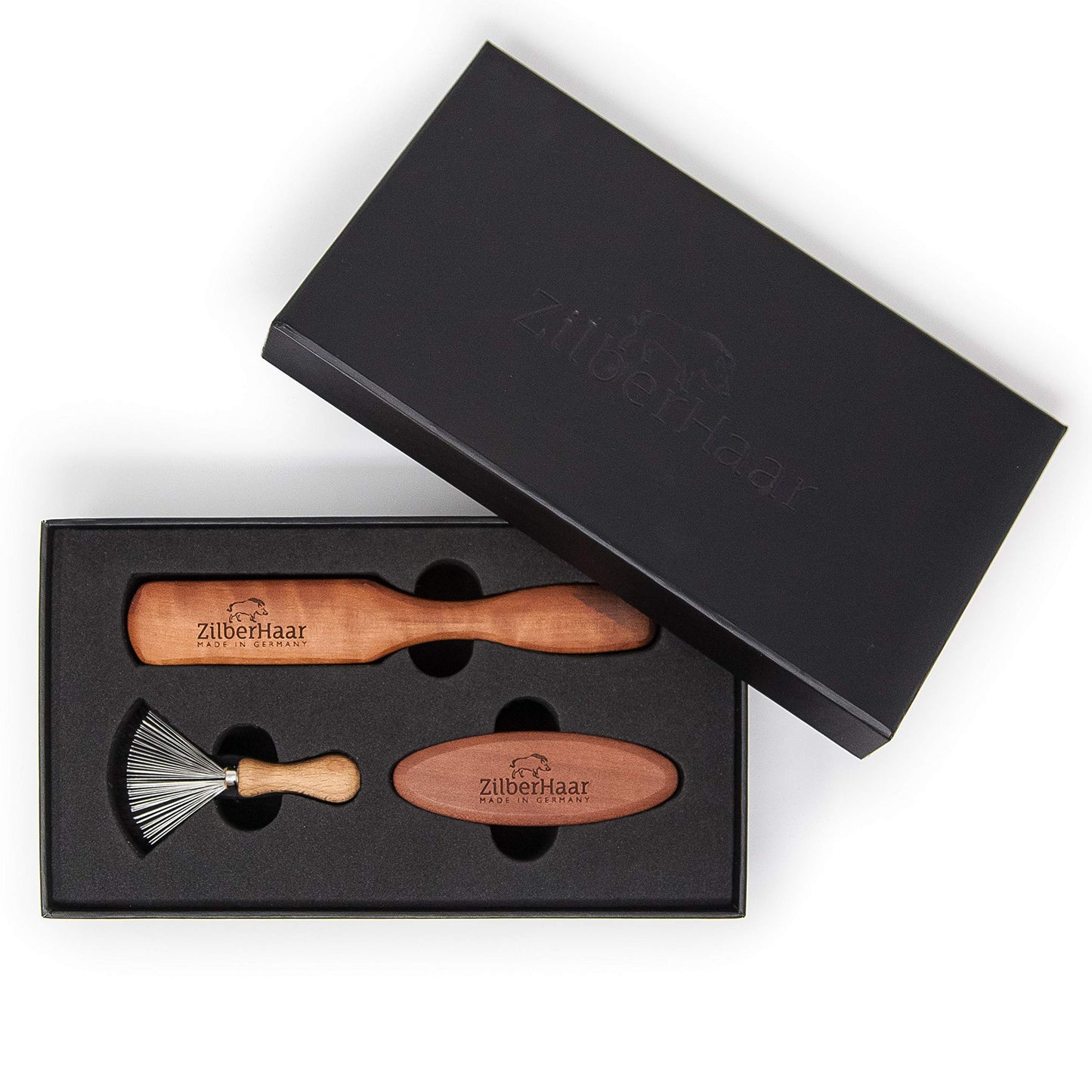 ZilberHaar Kit de Cuidado de Barba – Cepillo de Barba + Cepillo de Bolsillo + Accesorio de Limpieza
