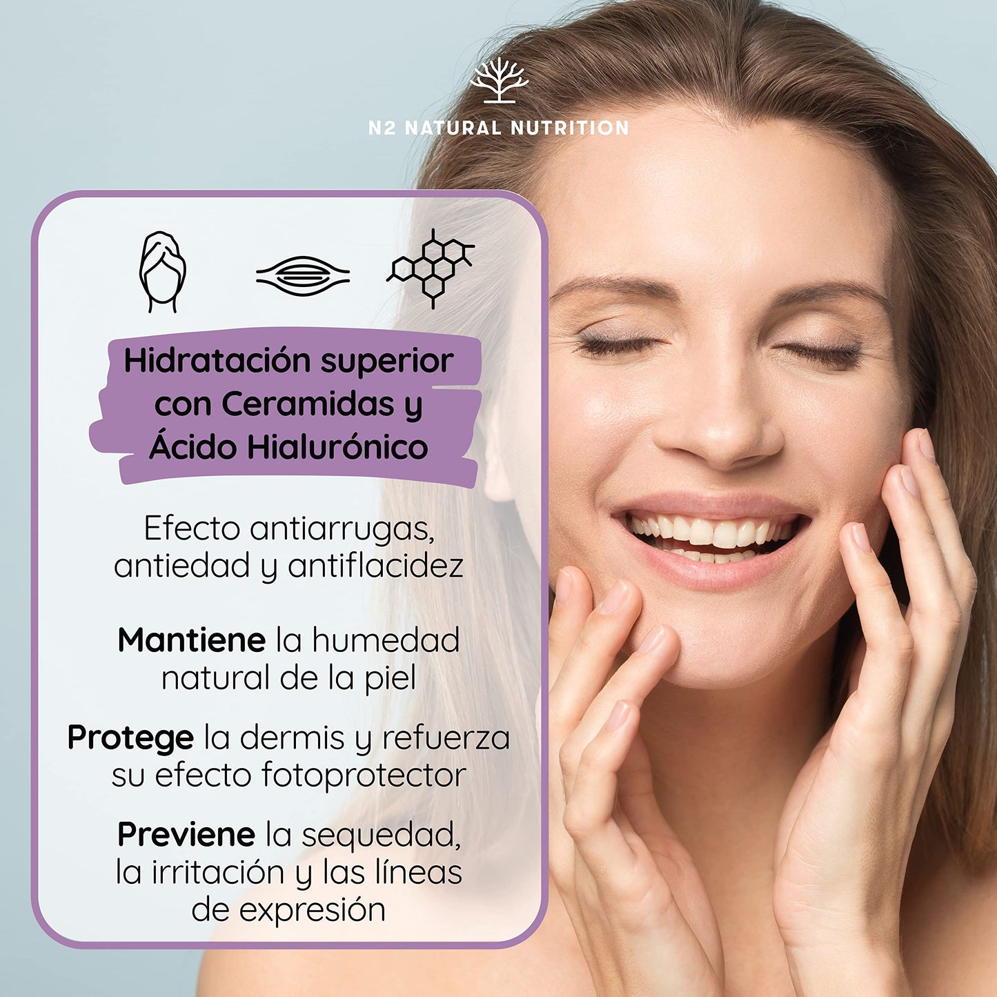 Hydrolyzed Collagen with Retinol, Hyaluronic Acid, Ceramides and Niacin. Healthy and Hydrated Skin. 90 Vegetable Capsules. Natural Barrier. With Vitamin C. CE. N2 Natural Nutrition