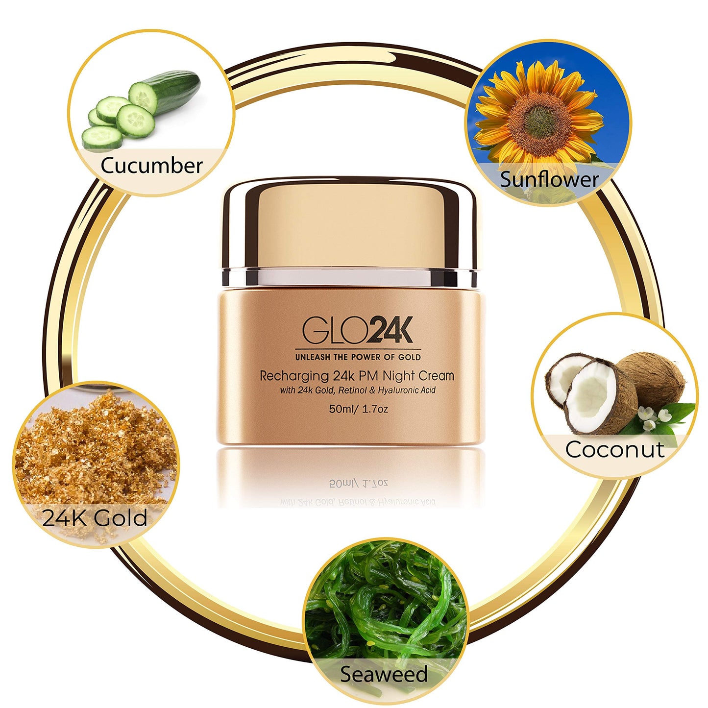 GLO24K Retinol Night Cream with 24k, anti-aging formula with hyaluronic acid