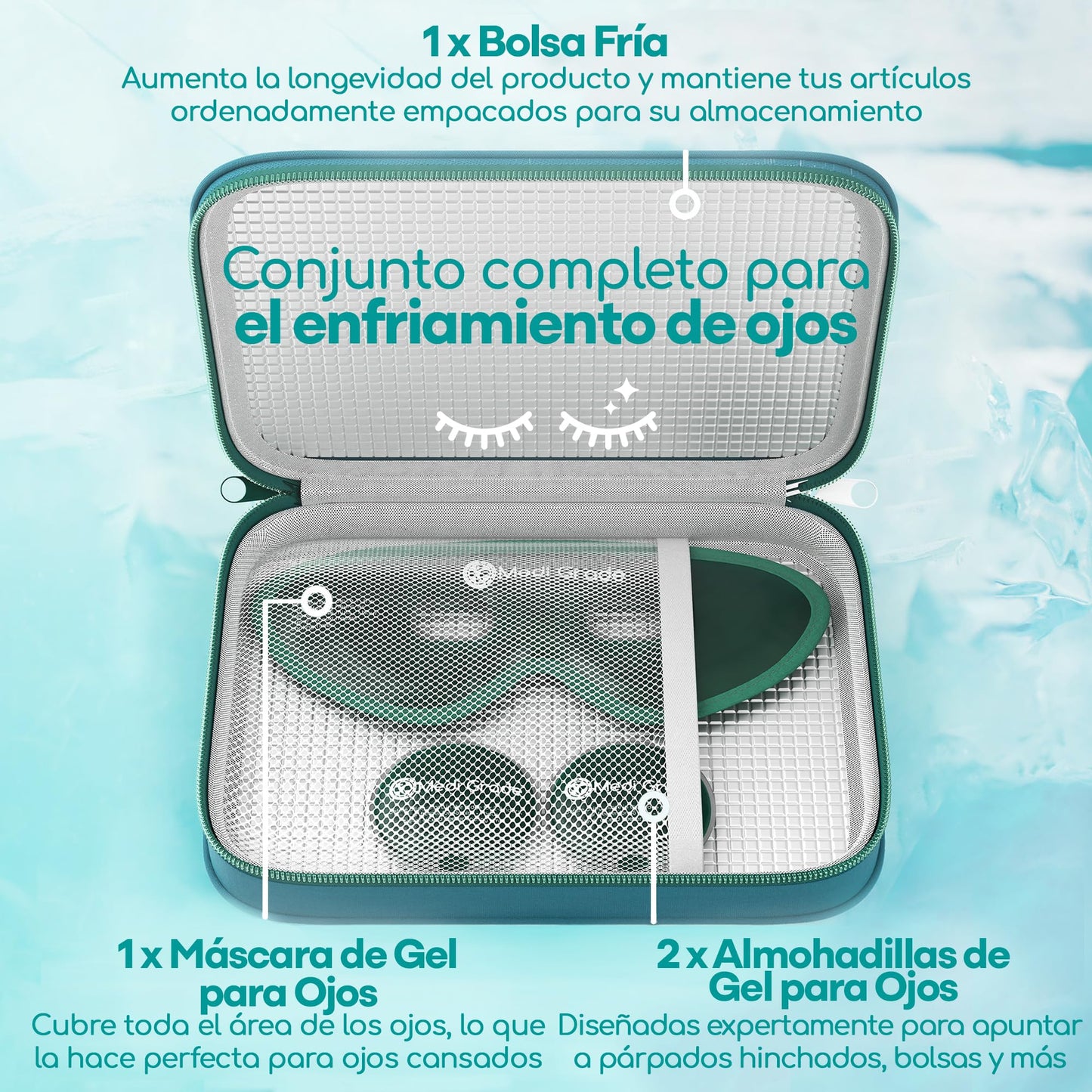 Medi Grade Antifaz de Gel Frío Reutilizable con Parches y Neceser