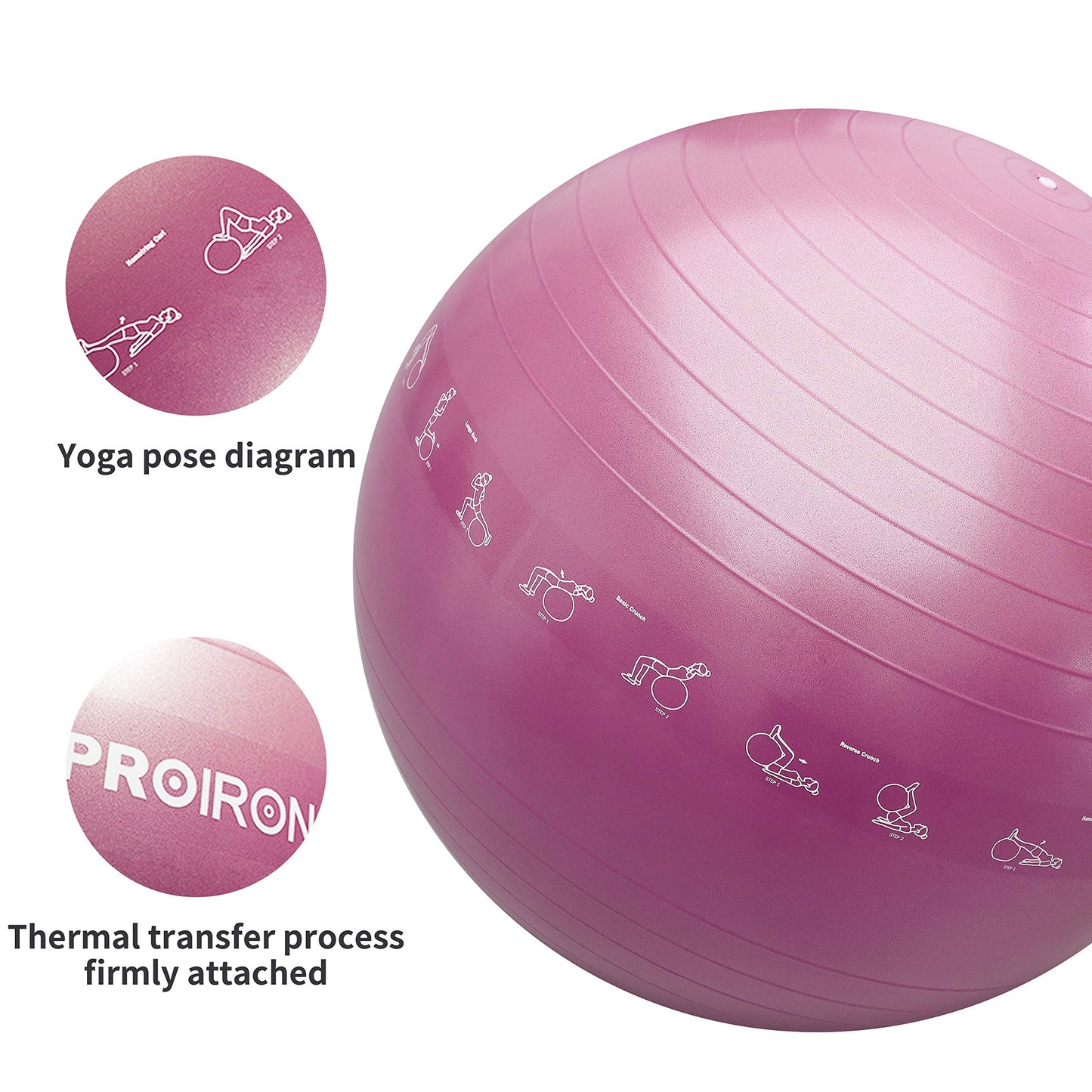 PROIRON Pelota de Pilates 65cm - Anti-Burst con Patrón de Pose
