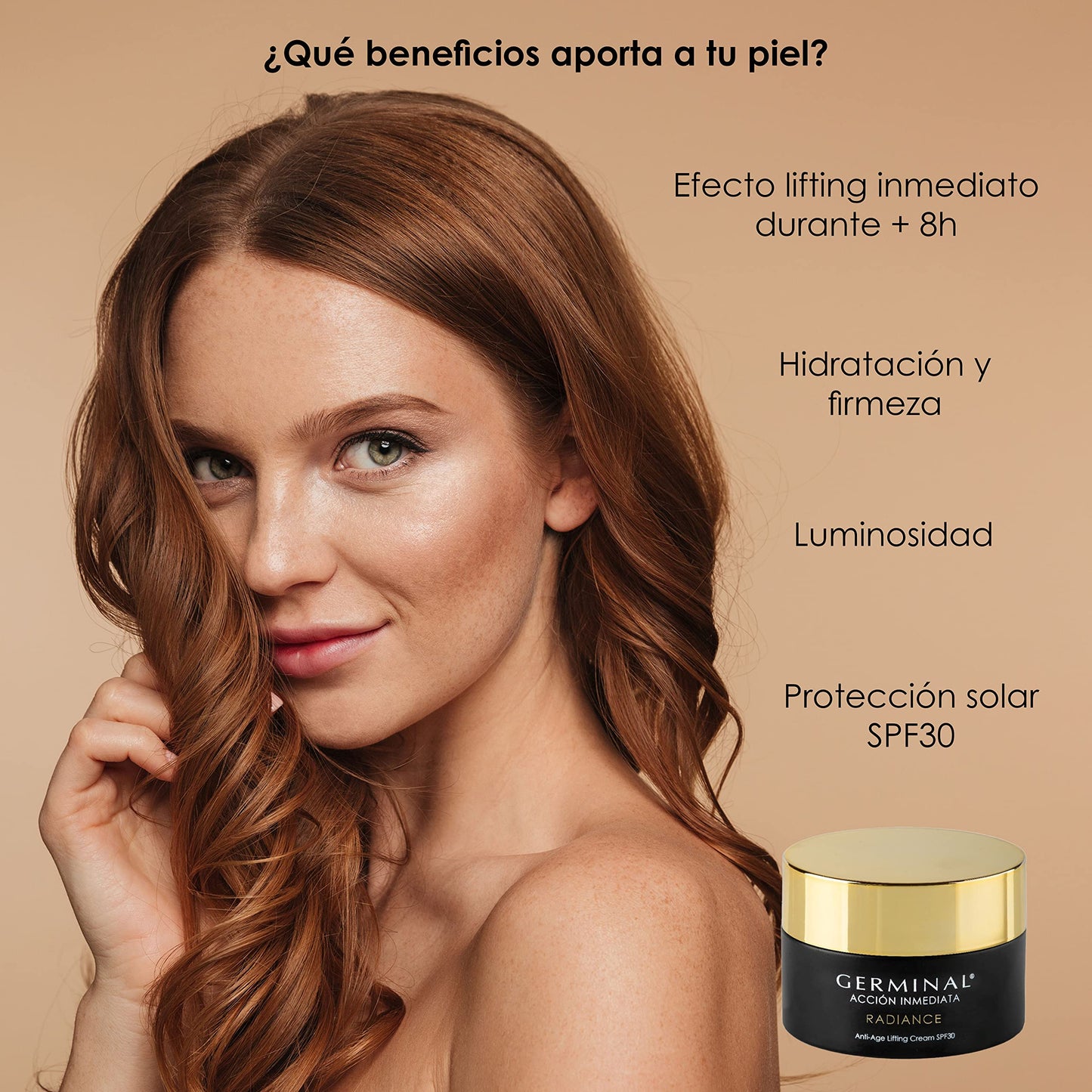 GERMINAL Radiance - Anti-Wrinkle Cream for Women from 35 Years | Day Cream with Sun Protection for All Skin Types that Firms, Tightens and Illuminates with an Immediate Lifting Effect for 8 Hours - 50 ml.