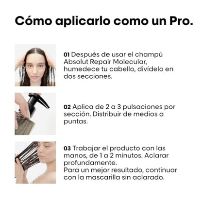 L’Oréal Professionnel, Tratamiento Sérum con Aclarado Absolut Repair Molecular, Repara y fortalece el cabello, Transforma y recupera al instante, Para todo tipo de Cabello Dañado, SERIE EXPERT, 250ml