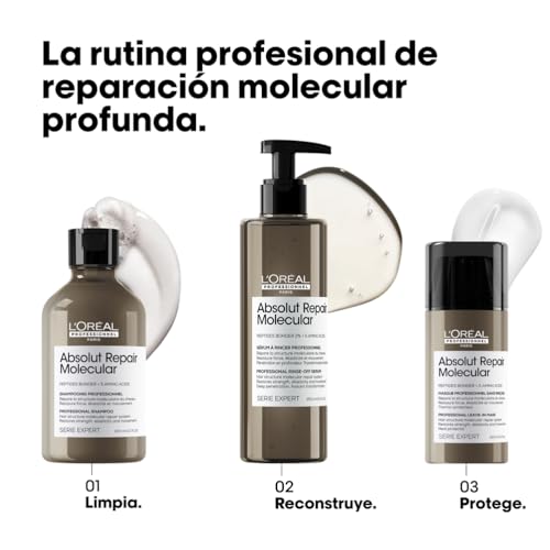 L’Oréal Professionnel, Tratamiento Sérum con Aclarado Absolut Repair Molecular, Repara y fortalece el cabello, Transforma y recupera al instante, Para todo tipo de Cabello Dañado, SERIE EXPERT, 250ml