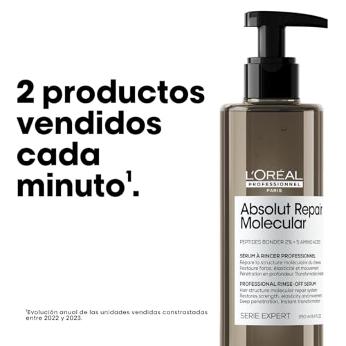 L’Oréal Professionnel, Tratamiento Sérum con Aclarado Absolut Repair Molecular, Repara y fortalece el cabello, Transforma y recupera al instante, Para todo tipo de Cabello Dañado, SERIE EXPERT, 250ml