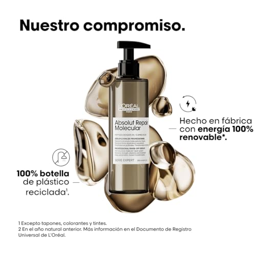 L’Oréal Professionnel, Tratamiento Sérum con Aclarado Absolut Repair Molecular, Repara y fortalece el cabello, Transforma y recupera al instante, Para todo tipo de Cabello Dañado, SERIE EXPERT, 250ml