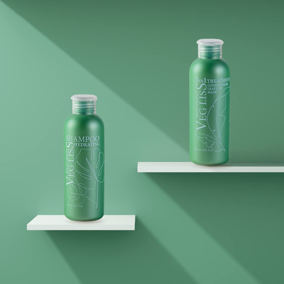 VegLiss Kit Post Alisado Brasileño - Pack Hidratante de Cabello, Cuida el Alisado de Keratina y Repara el Cabello Dañado - Champú y Tratamiento Vegano 3 en 1 Sin Sulfatos ni Parabenos