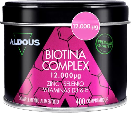 Biotina + Zinc + Selenio - 400 comprimidos 12.000 mcg (Suministro para 1+ año) - Vitaminas para el cabello - Biotina para el cabello, fortalece la piel y las uñas - Con Vitamina D3 y E - Sin aditivos