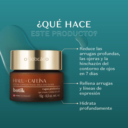 O Boticário Botik Crema Facial Concentrada para el Contorno de Ojos con Ácido Hialurónico y Cafeína | Suaviza Ojeras y Unifica Tono de Piel | 15g