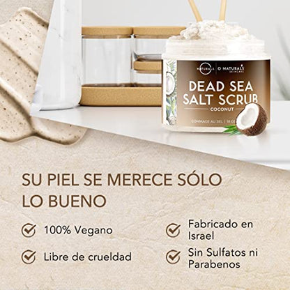 O Naturals Exfoliante de Aceite de Coco y Sal del Mar Muerto, Limpieza Profunda de Cara Cuerpo y Pies. Trata la Piel Grasa, Pelo Encarnado y Piel Muerta. Aceites Esenciales 500gr