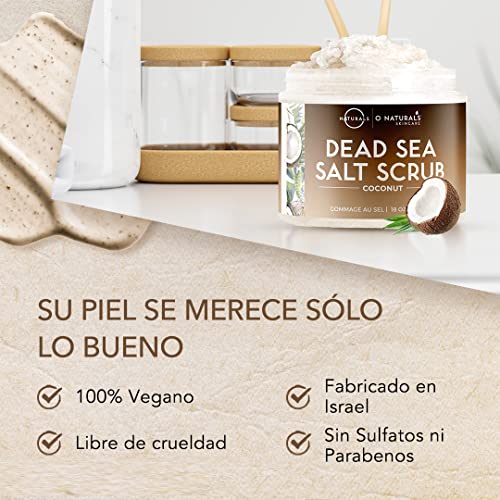 O Naturals Exfoliante de Aceite de Coco y Sal del Mar Muerto, Limpieza Profunda de Cara Cuerpo y Pies. Trata la Piel Grasa, Pelo Encarnado y Piel Muerta. Aceites Esenciales 500gr