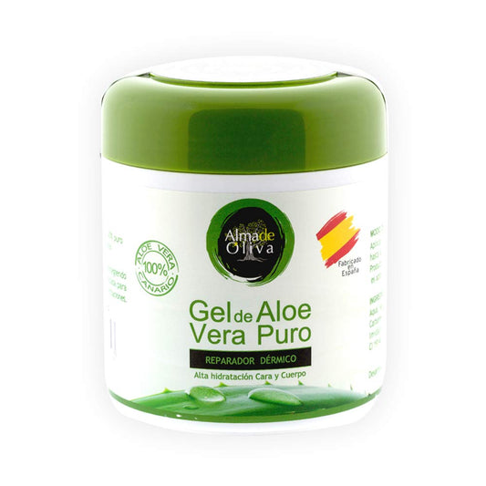 Gel Aloe vera 100% de Canarias crema hidratante natural 500 ml para la piel irritada por el depilado y afeitado/Quemaduras solares y picadura de insectos. Uso Facial y Corporal