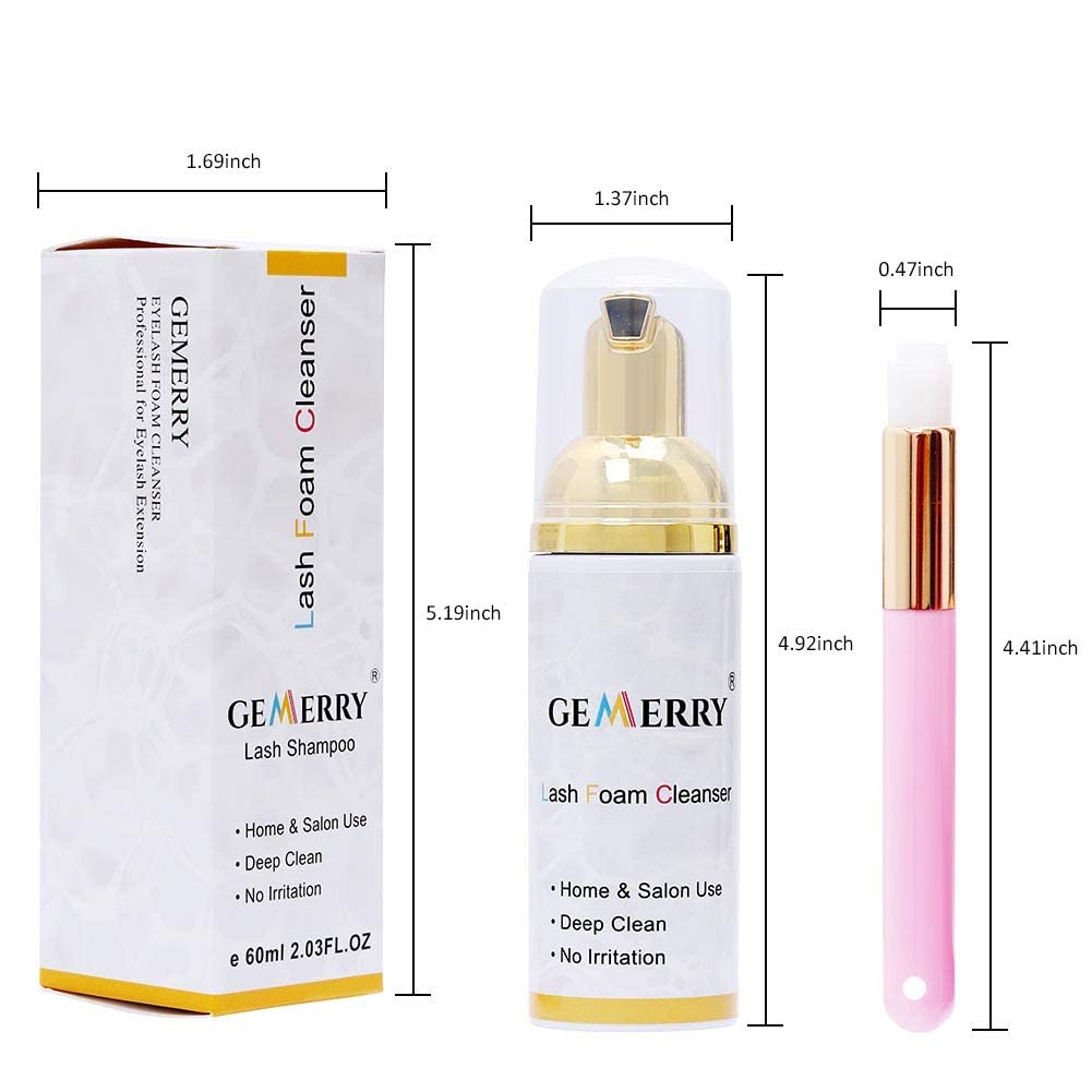 GEMERRY 60ml Eyelash Extension Foam Cleanser Professional Cleanser with Cleaning Brush Removes Makeup Residue and Mascara for Daily Use