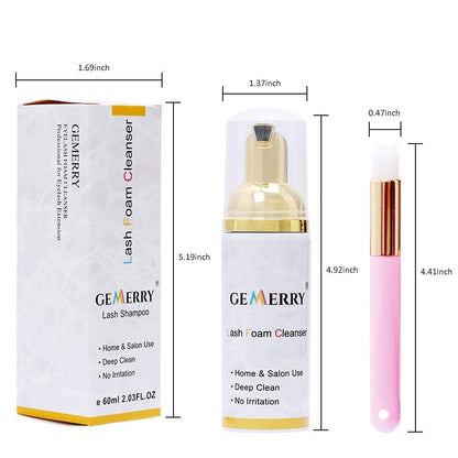 GEMERRY 60ml Eyelash Extension Foam Cleanser Professional Cleanser with Cleaning Brush Removes Makeup Residue and Mascara for Daily Use