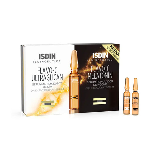 Isdin Isdinceutics Pack Day &amp; Night Flavo-C Ultraglican + Flavo-C Melatonin | Antioxidant Repair Day and Night Treatment Single Dose 10 + 10 x 2ml
