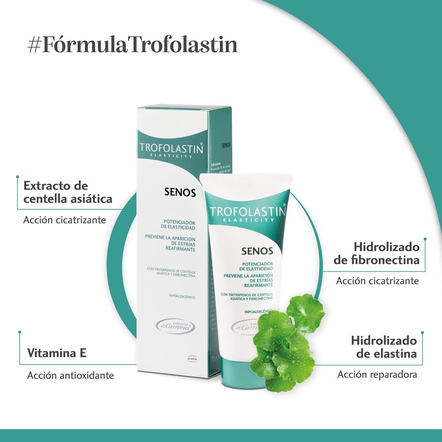 Trofolastin - Reafirmante de Senos -Crema antiestrías para senos, restructura y tensa la piel - Con Centella asiática- 75 ml