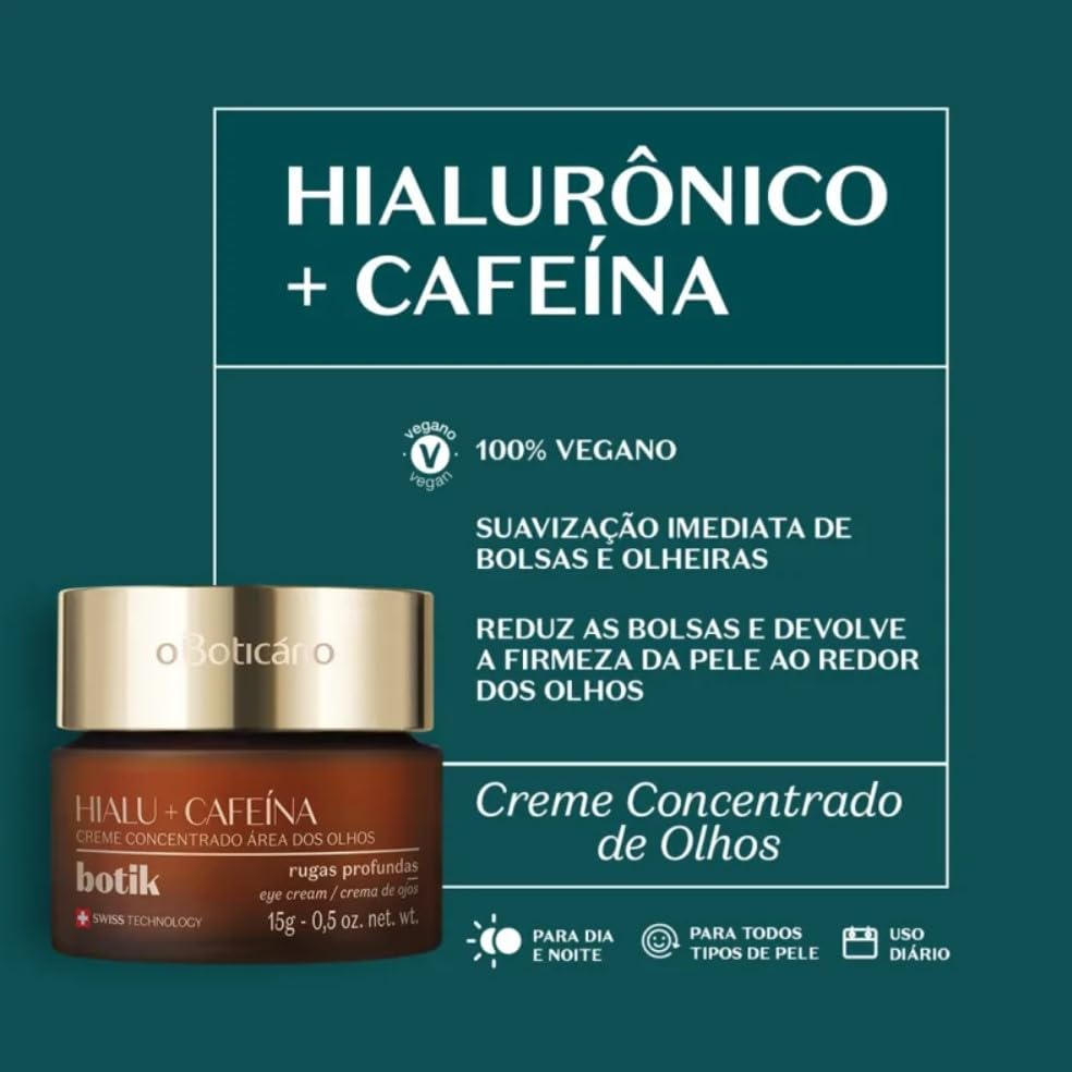 O Boticário Botik Crema Facial Concentrada para el Contorno de Ojos con Ácido Hialurónico y Cafeína | Suaviza Ojeras y Unifica Tono de Piel | 15g