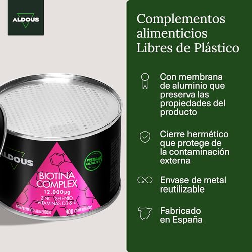 Biotina Complex Aldous 12.000 mcg – Fortalece Cabello, Piel y Uñas (400 Comprimidos)