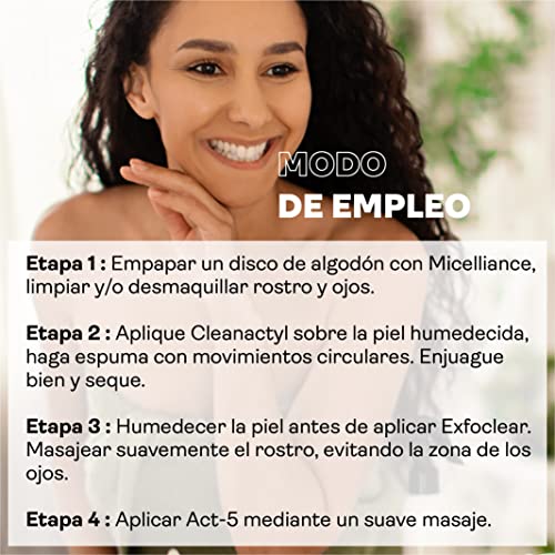 NUBIANCE - Tratamiento contra el acné, los puntos blancos y las espinillas - Pieles grasas o secas - Favorece el flujo de sebo - Agua micelar - Gel exfoliante para cara y cuerpo - Gel limpiador facial