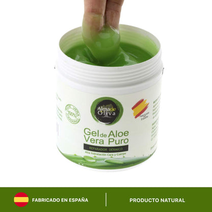 Gel Aloe vera 100% de Canarias crema hidratante natural 500 ml para la piel irritada por el depilado y afeitado/Quemaduras solares y picadura de insectos. Uso Facial y Corporal