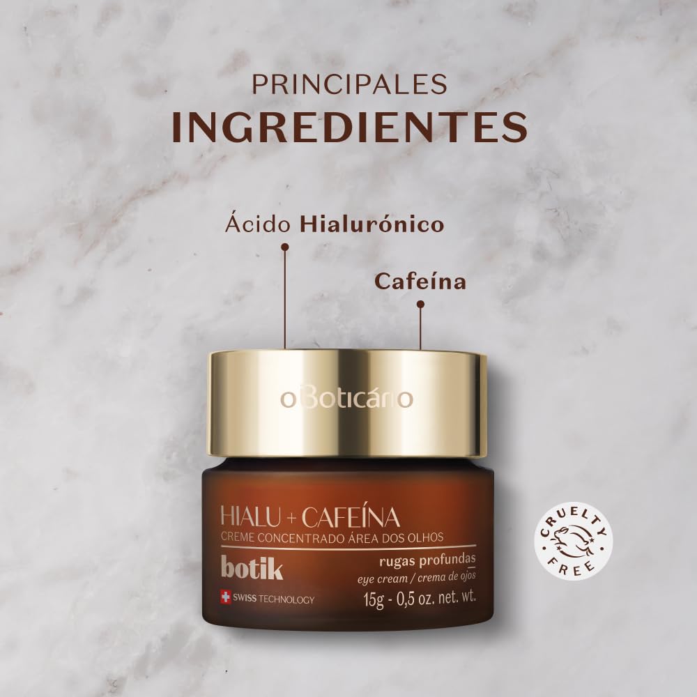 O Boticário Botik Crema Facial Concentrada para el Contorno de Ojos con Ácido Hialurónico y Cafeína | Suaviza Ojeras y Unifica Tono de Piel | 15g