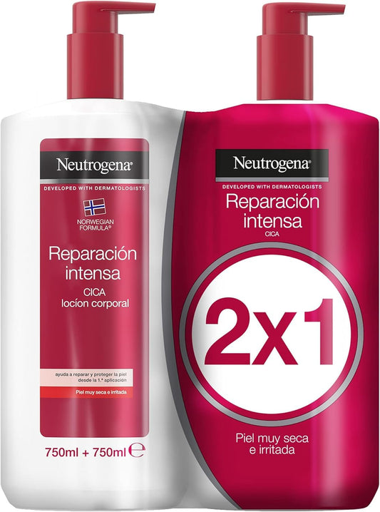 Neutrogena Reparación Intensa Loción CICA (2 x 750 ml) - Fórmula Noruega