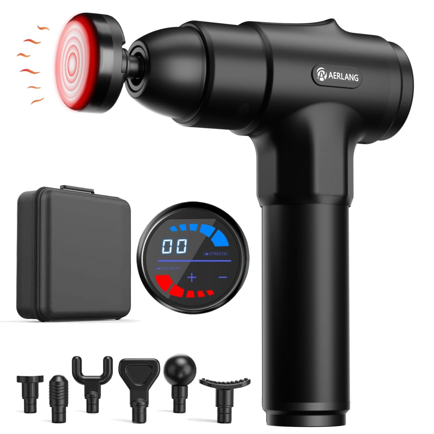 AERLANG Pistola de Masaje con Calor 20 Niveles, Cabezales y