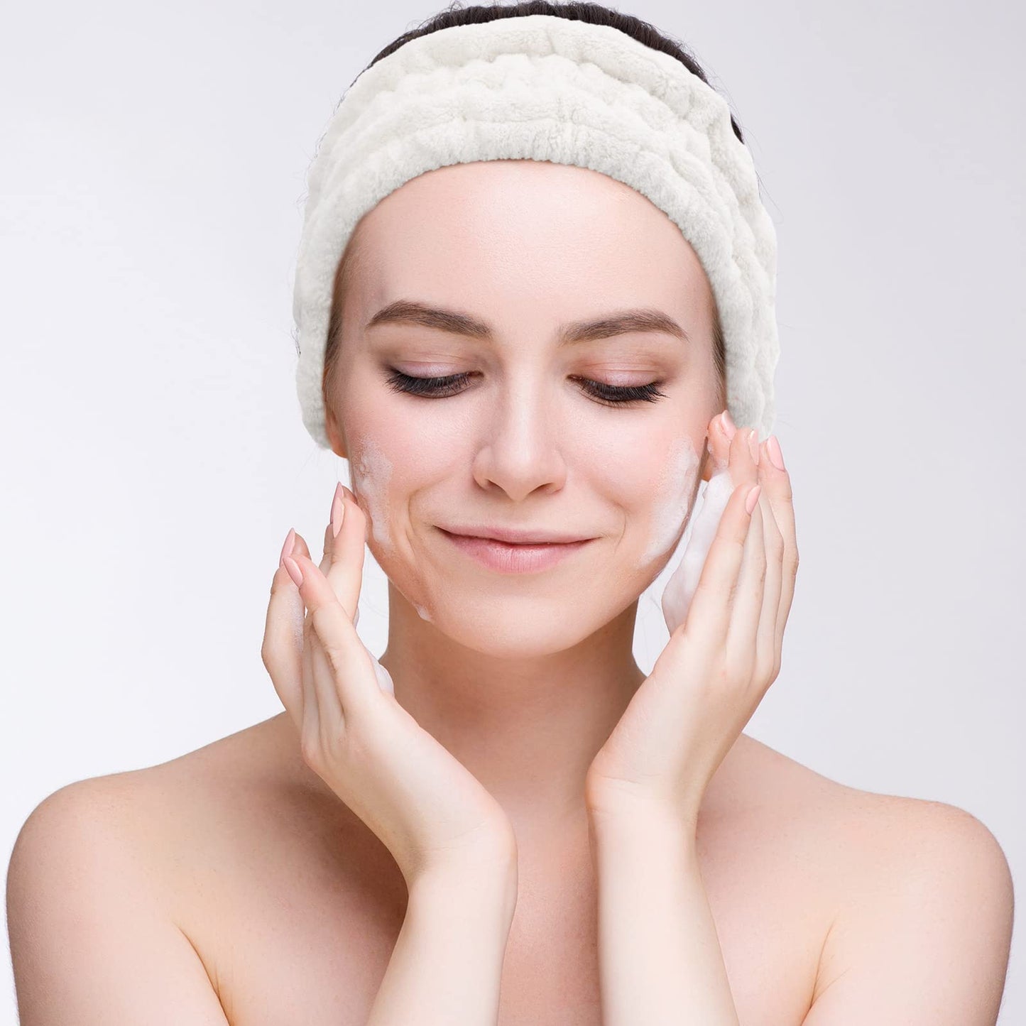 3 Diademas Faciales de Felpa de Spa para Maquillaje y Lavar Cara Envoltura Banda de Cabeza Elástica Facial para Ducha Deporte Yoga para Niña Mujer (Azul, Rosado, Blanco)