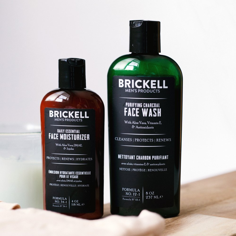 Brickell Men's Products – Essential Daily Facial Care Routine II – Facial Cleansing Gel and Facial Moisturizer – Natural and Organic, Scented