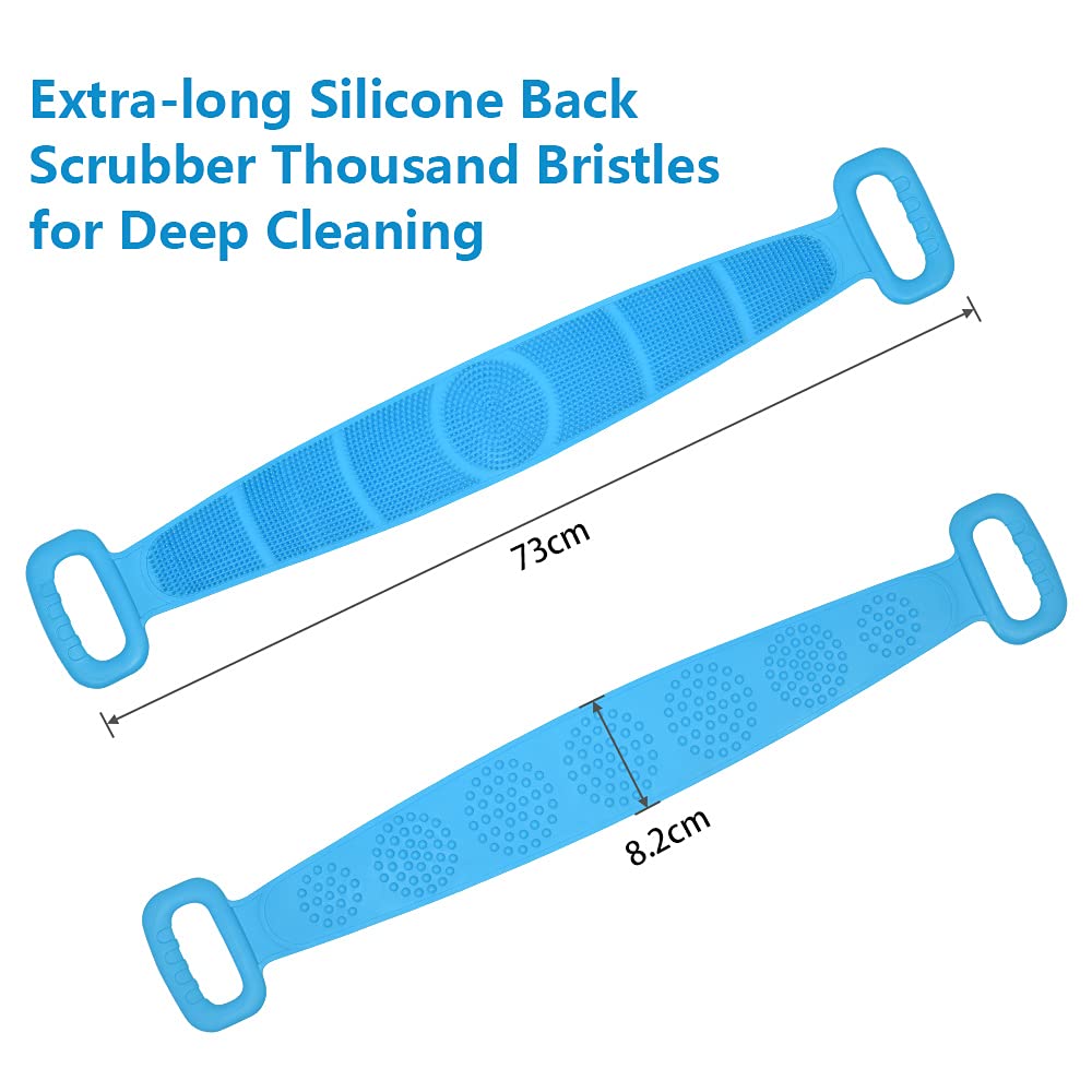 URAQT Esponja Silicona Cuerpo, Cepillo Ducha Espalda Suave con Partículas de Masaje, Doble Cara Cepillo Exfoliante Corporal de Silicona, Cepillo Corporal para Limpiar, Exfoliación, Masajee, 73cm