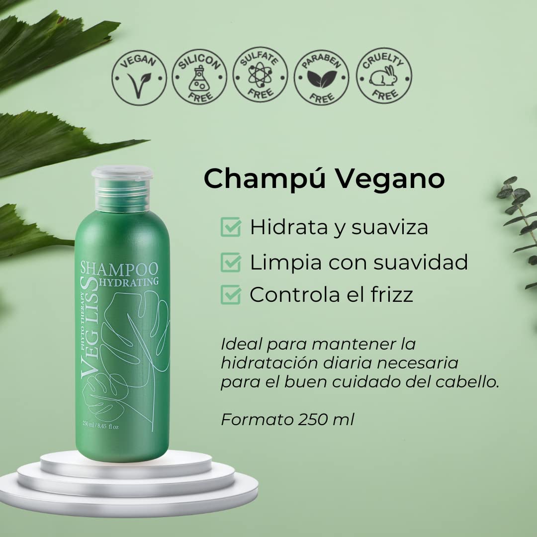 VegLiss Kit Post Alisado Brasileño - Pack Hidratante de Cabello, Cuida el Alisado de Keratina y Repara el Cabello Dañado - Champú y Tratamiento Vegano 3 en 1 Sin Sulfatos ni Parabenos