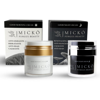 Pack crema día y noche Mickô - antimanchas, antiarrugas y antioxidante con retinol, ácido kójico, niacinamida y hongos medicinales para hidratación profunda y protección SPF30 UVA/UVB, vegano, 50 ml