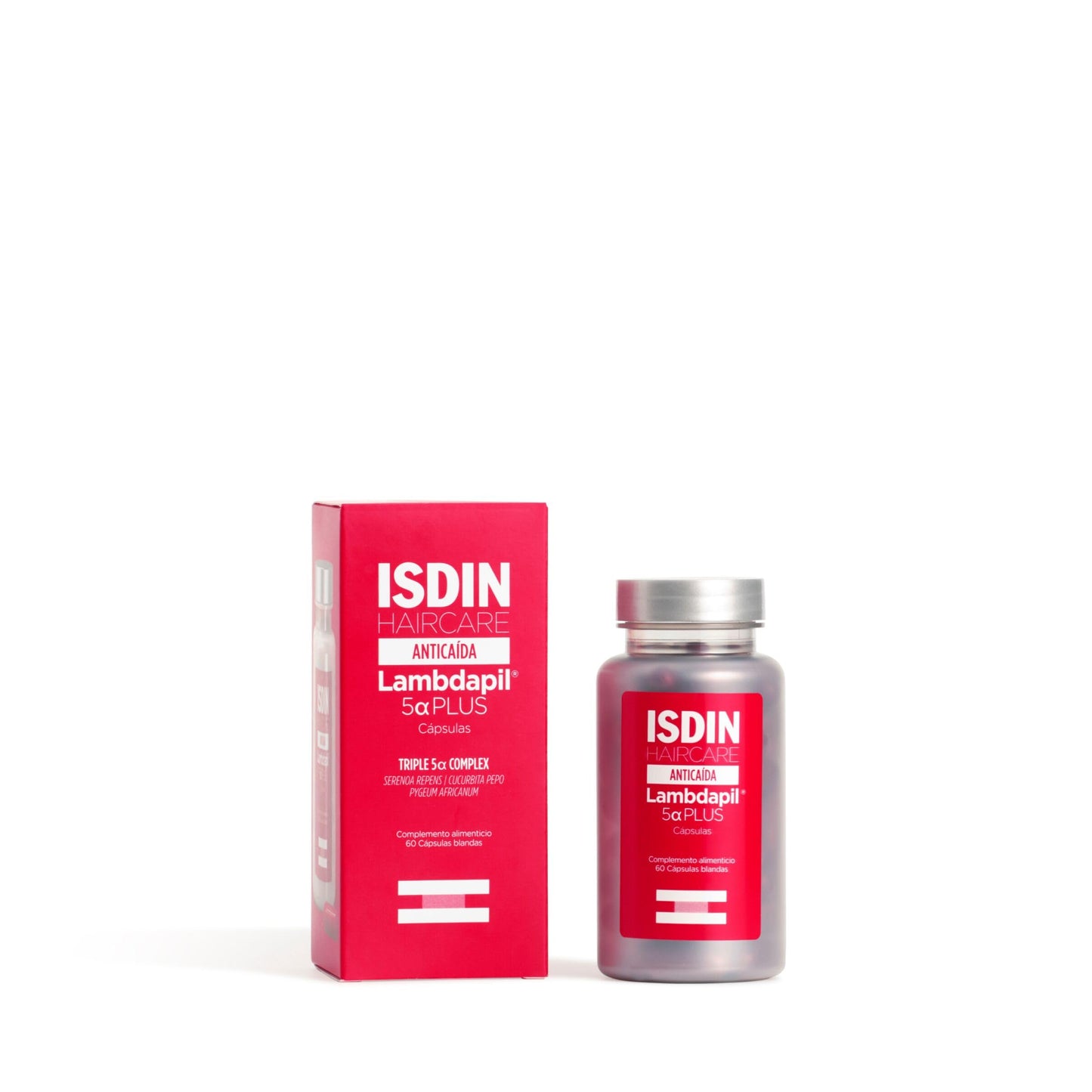 ISDIN Lambdapil 5 Alfa Plus, 60 Cápsulas Anticaída del Cabello, Duración 2 meses, Complemento Alimenticio para la caída Progresiva del cabello, con Zinc, Biotina, Serenoa repens, Vitaminas Grupo B