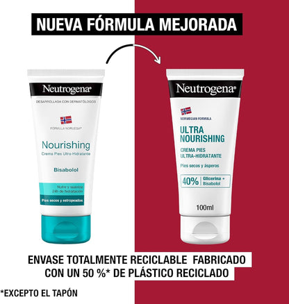 Neutrogena Fórmula Noruega Crema de Pies Ultra Hidratante (pack de 2 x 100 ml), crema para pies secos y ásperos, crema hidratante con 40% Glicerina y Bisabolol