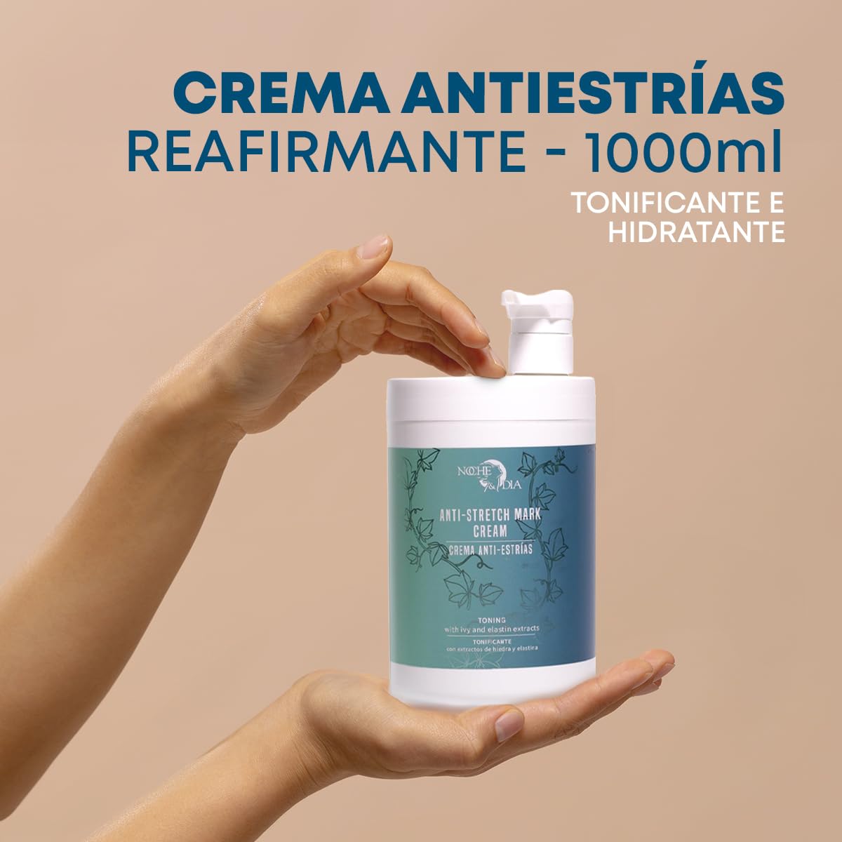 Noche y Día - Crema Antiestrías Reafirmante - 1000 ml - Crema Hidratante Corporal y Tonificante - Para Estrías que Aparecen en el Embarazo y Cambios Rápidos de Peso - Muslos, Glúteos, Brazos y Abdomen