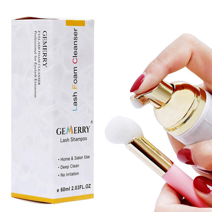 GEMERRY 60ml Eyelash Extension Foam Cleanser Professional Cleanser with Cleaning Brush Removes Makeup Residue and Mascara for Daily Use