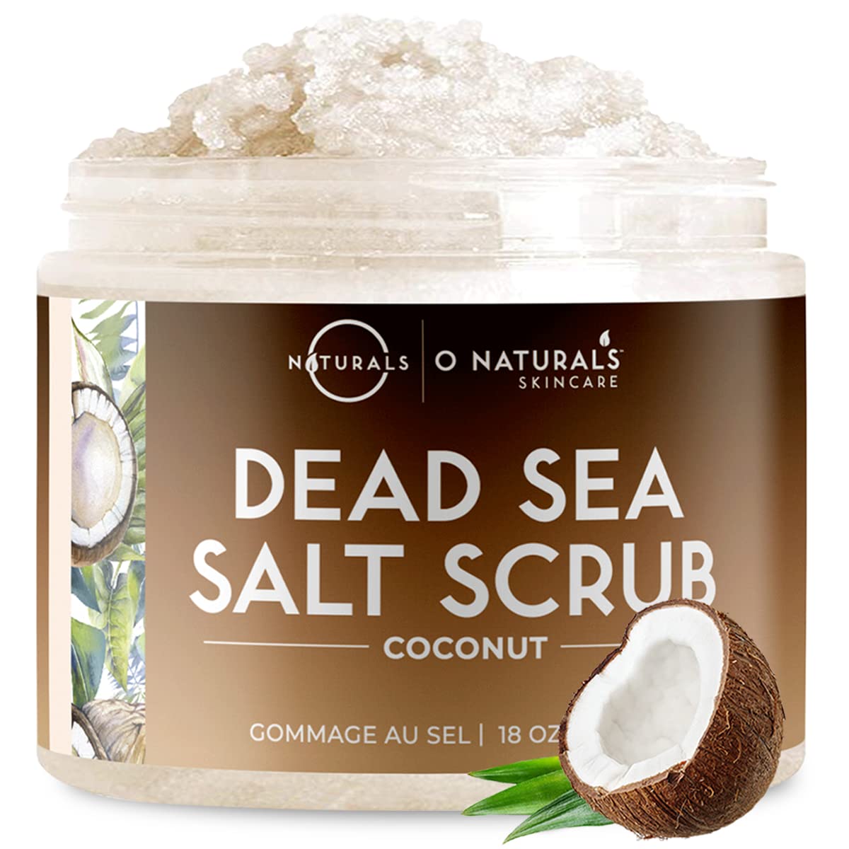 O Naturals Exfoliante de Aceite de Coco y Sal del Mar Muerto, Limpieza Profunda de Cara Cuerpo y Pies. Trata la Piel Grasa, Pelo Encarnado y Piel Muerta. Aceites Esenciales 500gr