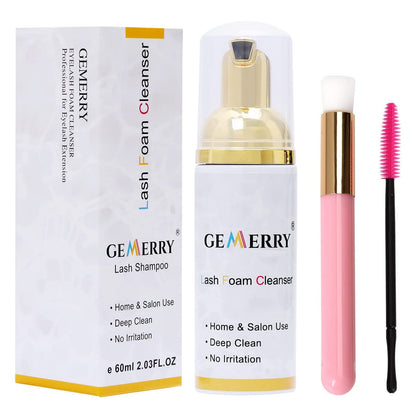 GEMERRY 60ml Eyelash Extension Foam Cleanser Professional Cleanser with Cleaning Brush Removes Makeup Residue and Mascara for Daily Use