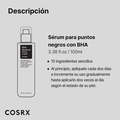 COSRX 100ml Líquido para puntos negros BHA 4%, los poros congestionados desaparecen, salicilato de betaína, Hipoalergénico, testado por dermatólogos, SIN Crueldad, SIN Parabenos, SIN Sulfatos