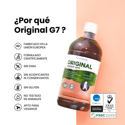 G7 Original. Fórmula Mejorada. Suplemento De Silicio Líquido Vegano Que Favorece La Producción De Colágeno. Refuerza Huesos Y Articulaciones Y Aumenta Elasticidad De La Piel. 1 Litro.