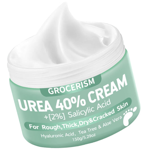 Crema Urea 40% más un 2% de ácido Salicílico 150g || Crema Para Pies y Crema de Manos con ácido Hialurónico, árbol de té y Aloe Vera para Humectar, Eliminar Callos y Suavi