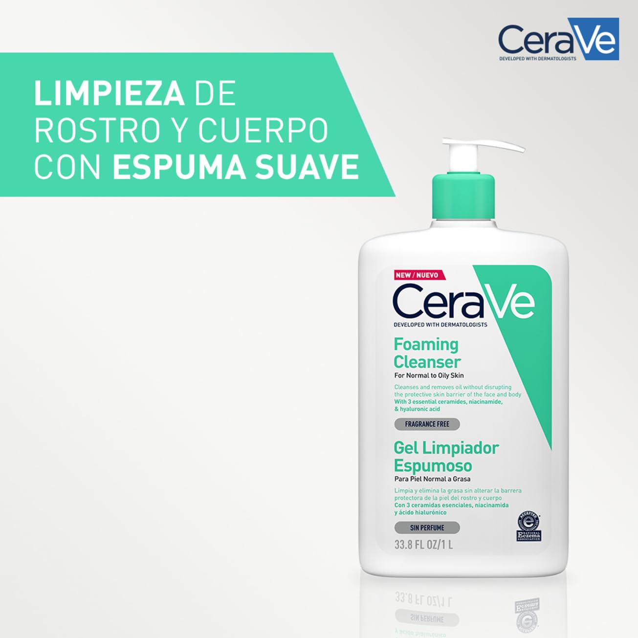 CeraVe Gel Limpiador Espumoso – Para Piel Normal a Grasa, Rostro y Cuerpo (236 ml)