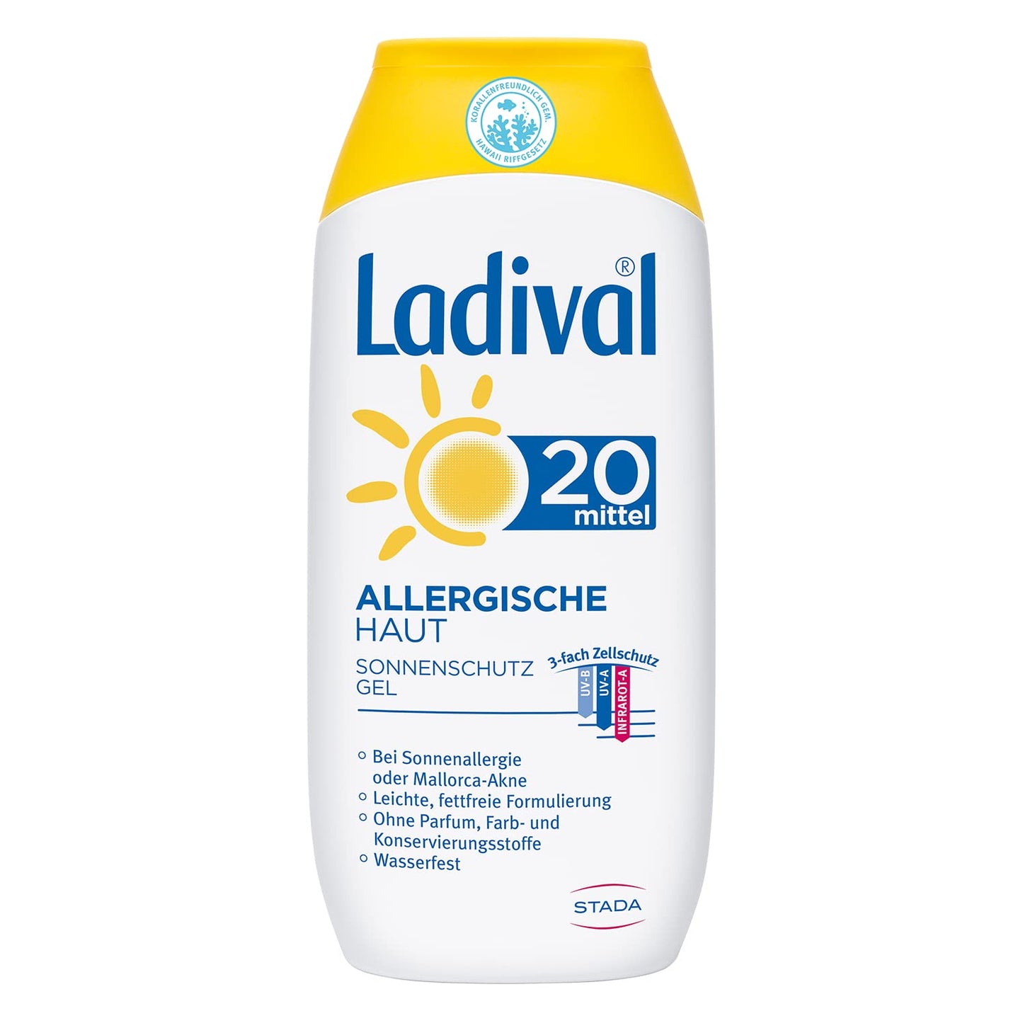 Gel Solar Ladival SPF 20 - Para Pieles Alérgicas, Sin Perfume, 200 ml