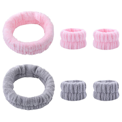 KEYRI 6 Piezas Diademas Faciales y Muñequeras de Spa para Maquillaje y Lavar Cara Banda Muñequeras de Lavado Elásticas para Ducha Deporte Yoga (Rosa, Gris)