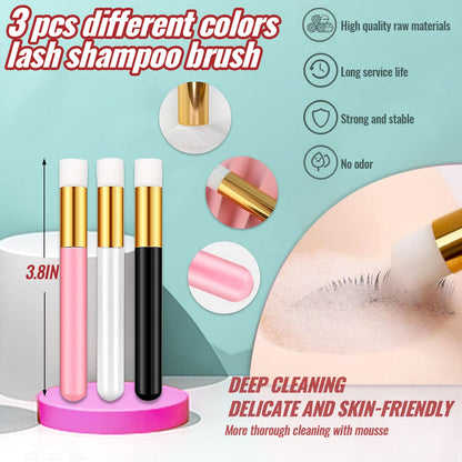 200ml/6.7fl.oz Eyelash Cleanser Shampoo Lash Extension USB Fan Dryer Shampoo Brush Mascara Brush Pad Makeup Remover Wash Bottle Micro Brushes Applicators