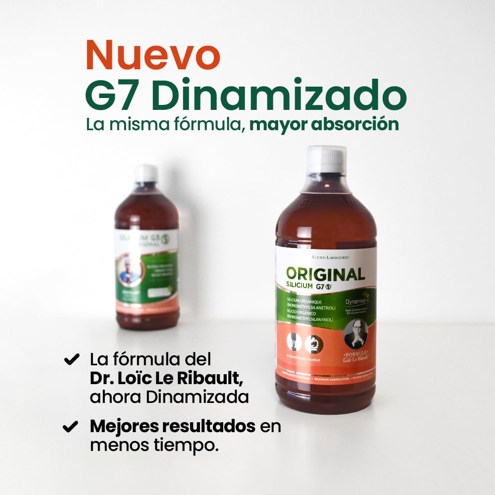 G7 Original. Fórmula Mejorada. Suplemento De Silicio Líquido Vegano Que Favorece La Producción De Colágeno. Refuerza Huesos Y Articulaciones Y Aumenta Elasticidad De La Piel. 1 Litro.