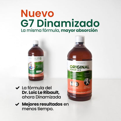 G7 Original. Fórmula Mejorada. Suplemento De Silicio Líquido Vegano Que Favorece La Producción De Colágeno. Refuerza Huesos Y Articulaciones Y Aumenta Elasticidad De La Piel. 1 Litro.