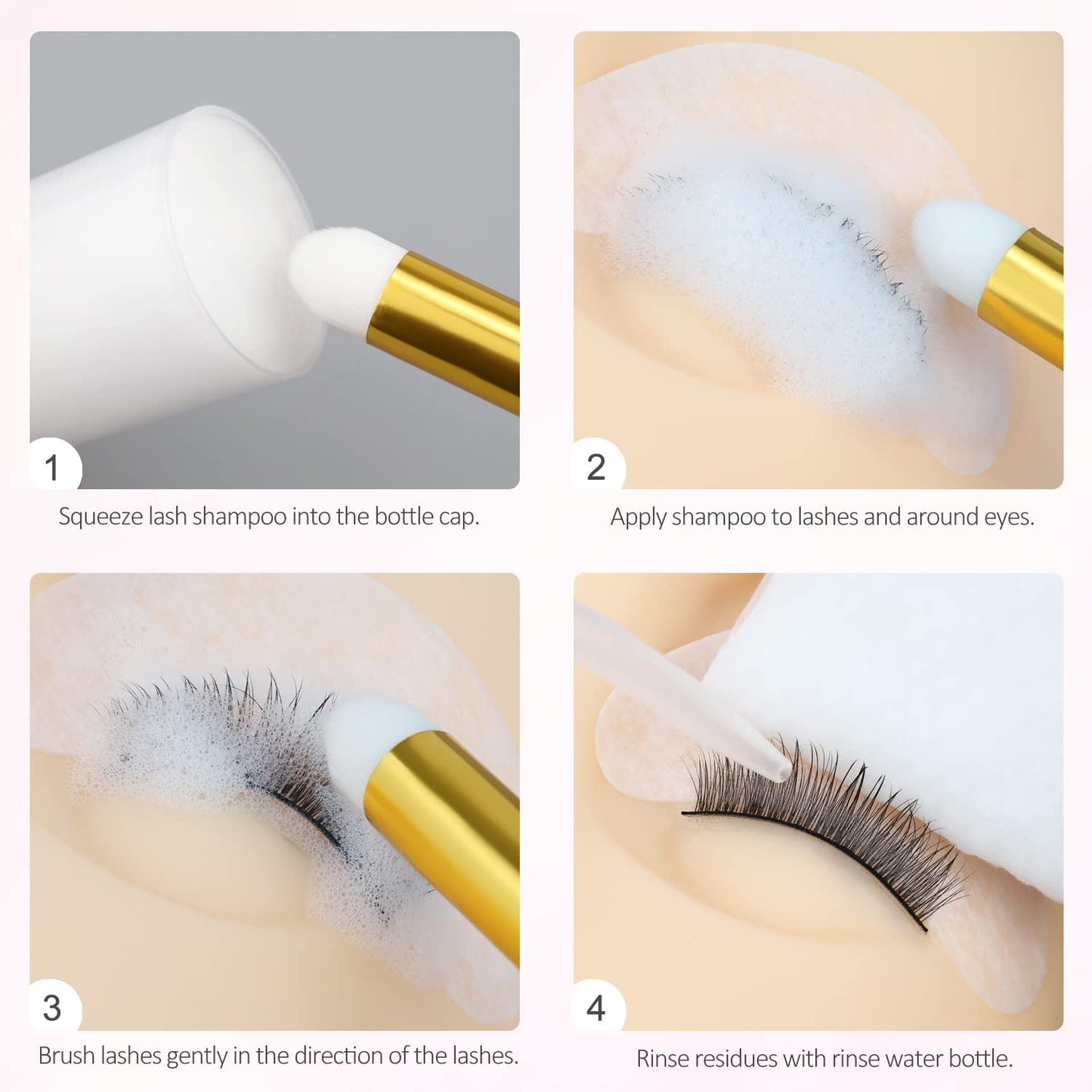 EMEDA 100ML Eyelash Shampoo with Brush and Rinse Bottle Foaming Shampoo Kit for Eyelash Extensions Lash Foam Cleanser for Salon and Home Use Oil-Free