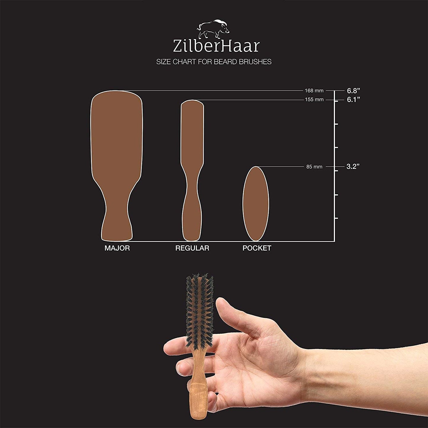 ZilberHaar - Kit de cuidado de la barba - 1 cepillo para barba + 1 cepillo de bolsillo + 1 accesorio de limpieza - 100% cerdas de jabalí auténtico suave de segundo corte - Set de regalo para hombres