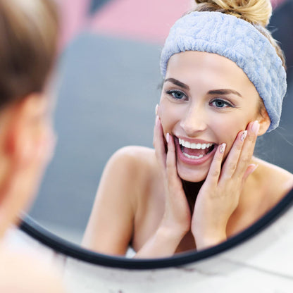 3 Diademas Faciales de Felpa de Spa para Maquillaje y Lavar Cara Envoltura Banda de Cabeza Elástica Facial para Ducha Deporte Yoga para Niña Mujer (Azul, Rosado, Blanco)